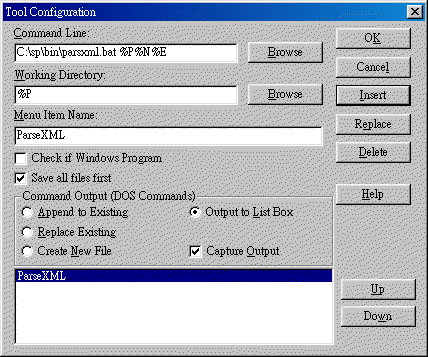 Screenshot of UltraEdits toolconfig dialog